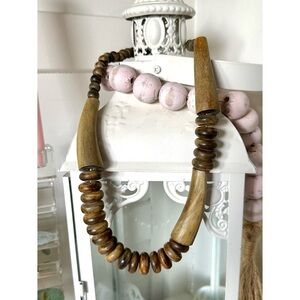 Natural Wood Round Disc Necklace Boho style